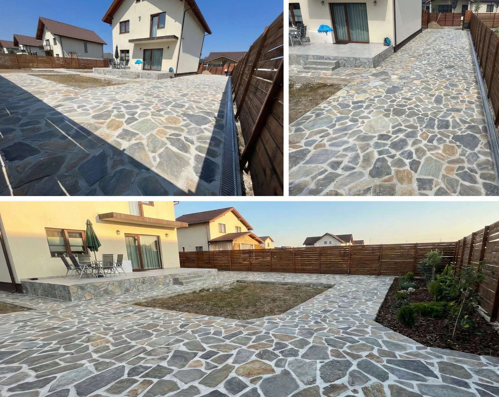 Terasă pavată cu piatră cubică